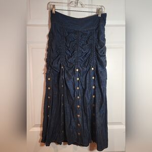 Cordelia Dark Blue Denim Unique Snap Detail Rayon Maxi Skirt